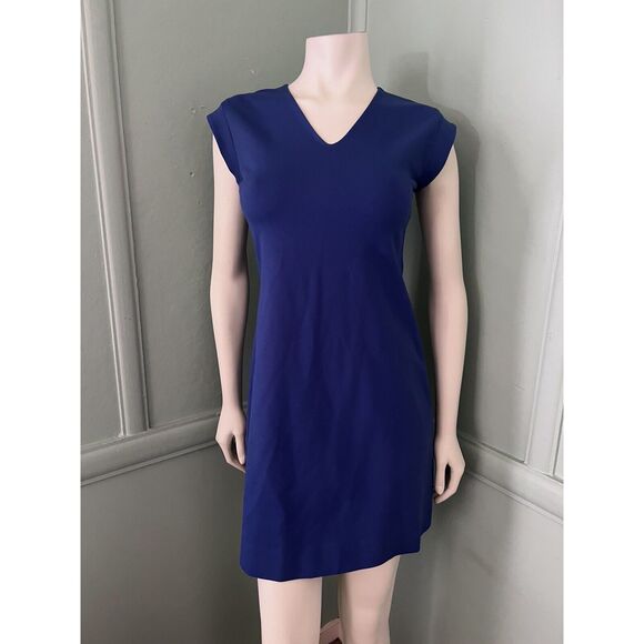 Kate Spade Women 0 Ponte Knit Mini Sheath Dress Blue Stretchy V Neck Cap Sleeves - Picture 4 of 9